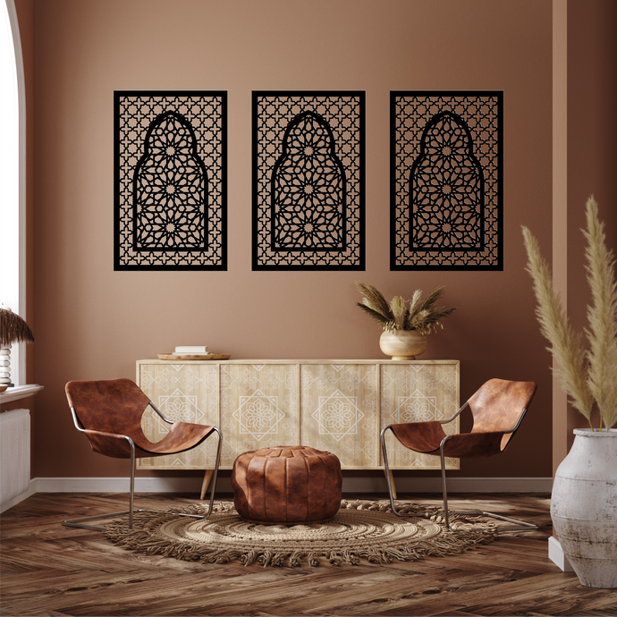 WDFA-007 - Wall Decor Framed Arch, Moroccan, Spanish, Moorish, Lattice, Islamic, Mashrabiya, Geometric, Arch