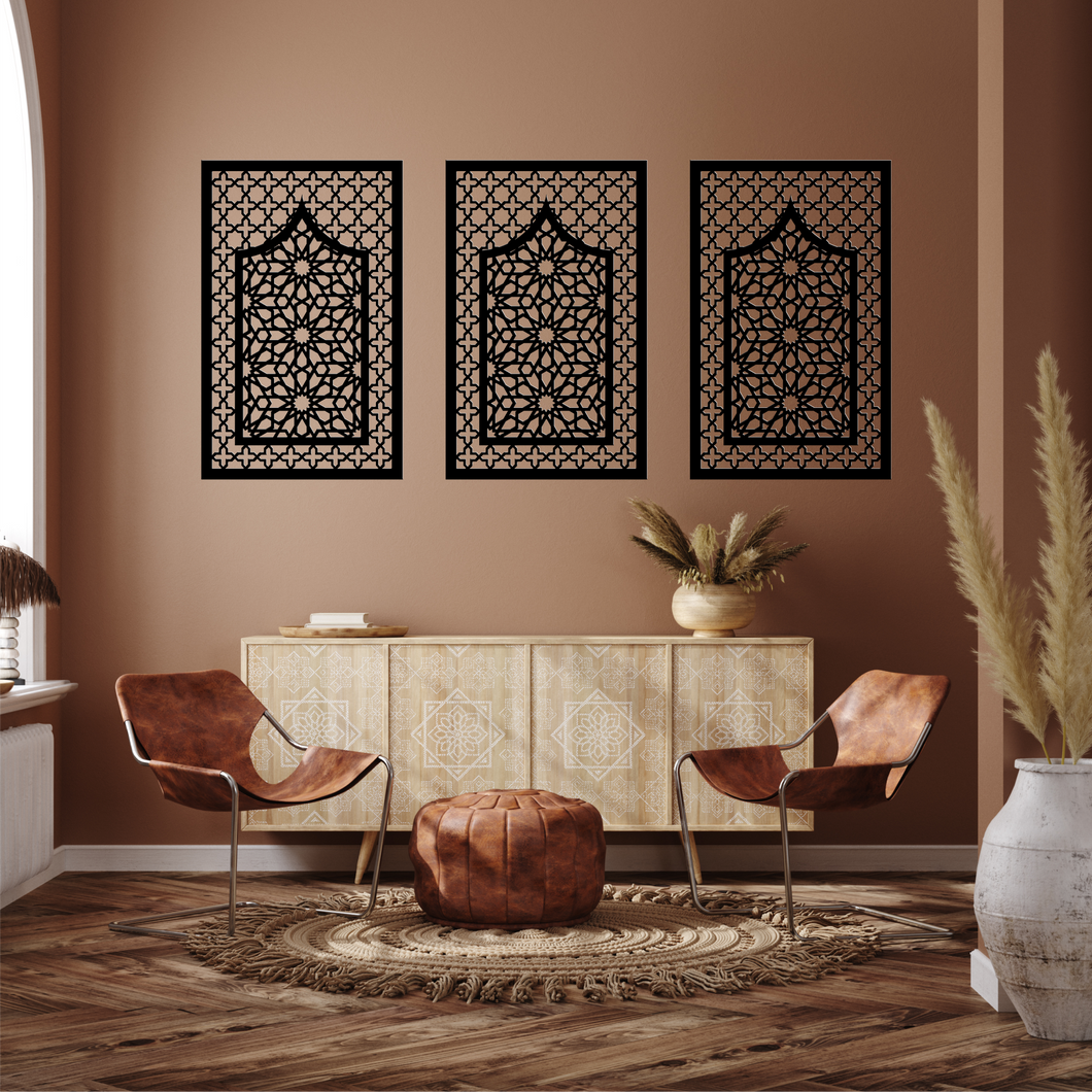 WDFA-009 - Wall Decor Framed Arch, Moroccan, Spanish, Moorish, Lattice, Islamic, Mashrabiya, Geometric, Arch